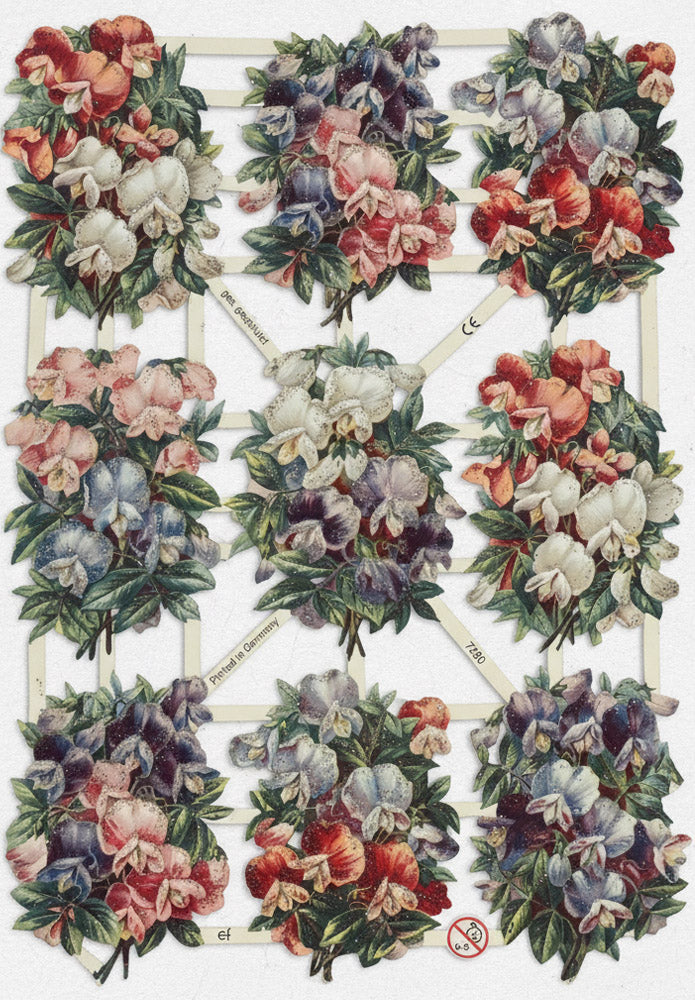 Glansbilder m. sølvglitter Erteblomster