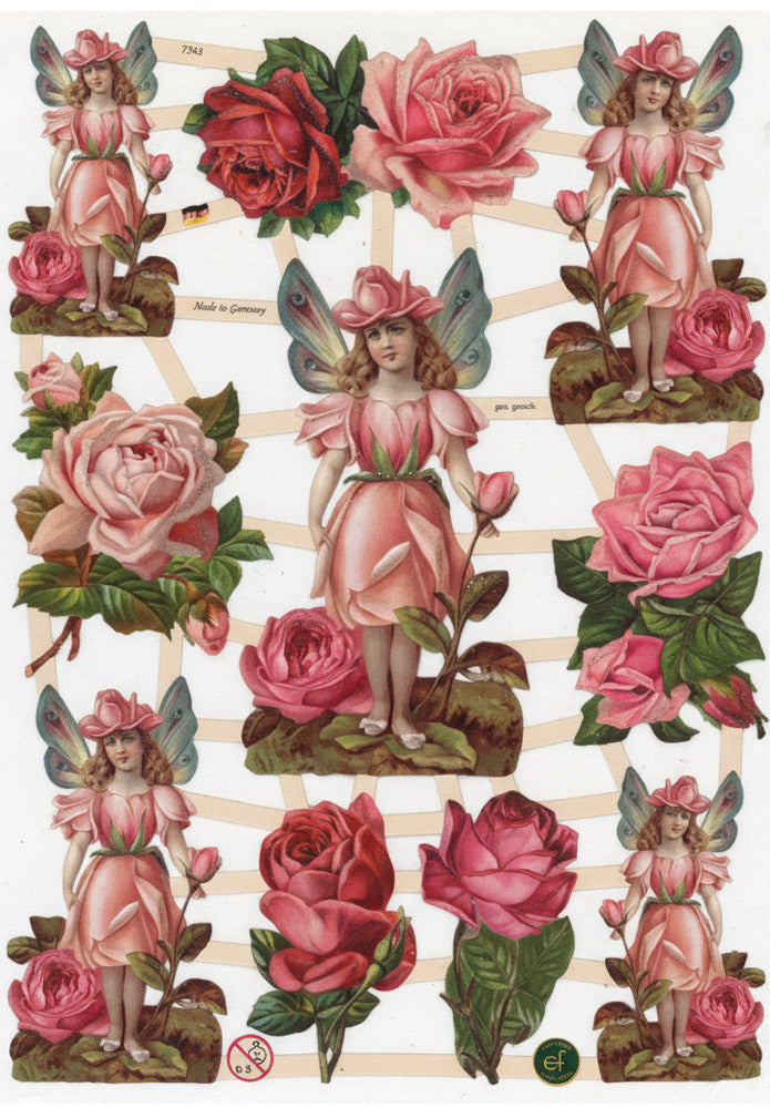 Glansbilder m. sølvglitter Rosa blomsterpike