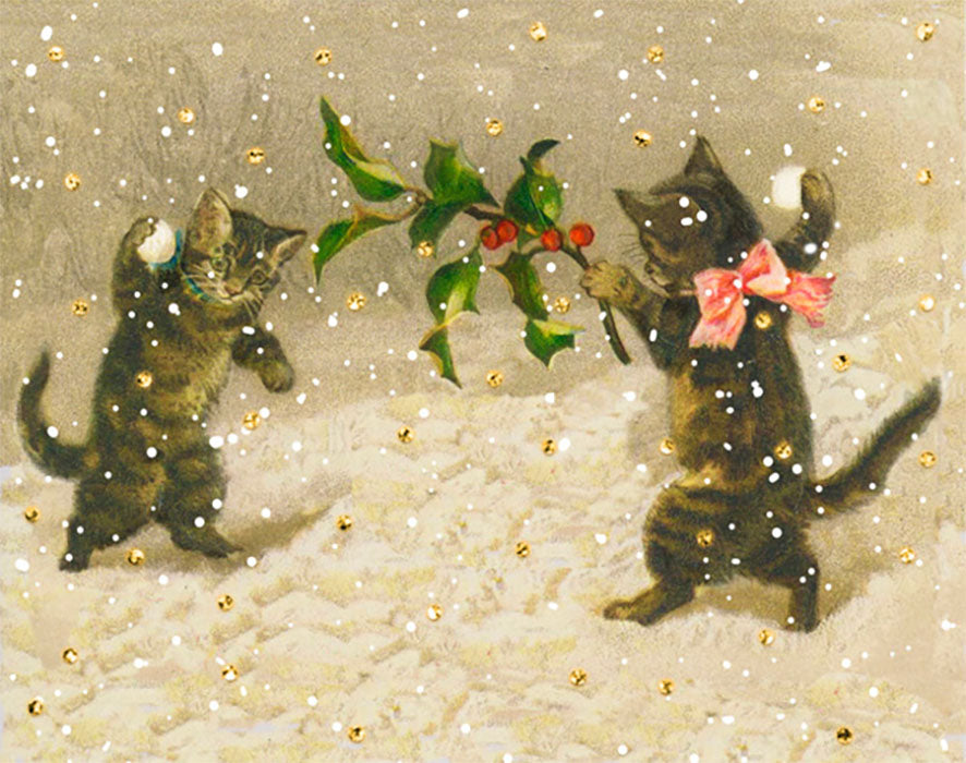 Katter i snøballkrig med glitter (m. konvolutt)