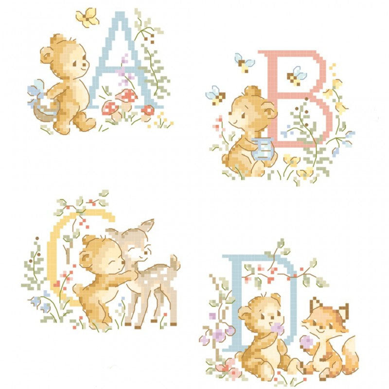 Oursons (bjørnunger) Alfabet broderimønster