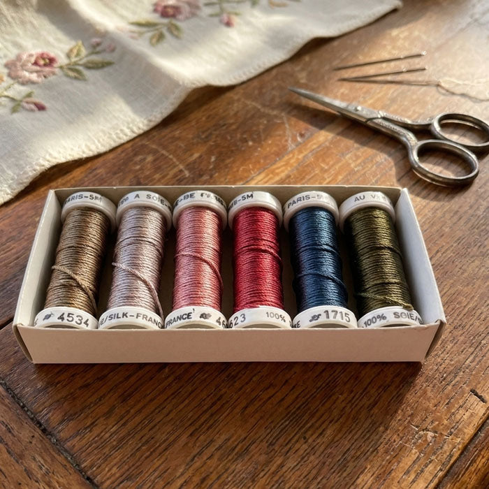 Soie de Paris broderitråd 100% silke sett (6 stk)