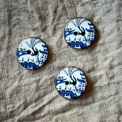 Knapper i keramikk Hvite/blå 18 mm