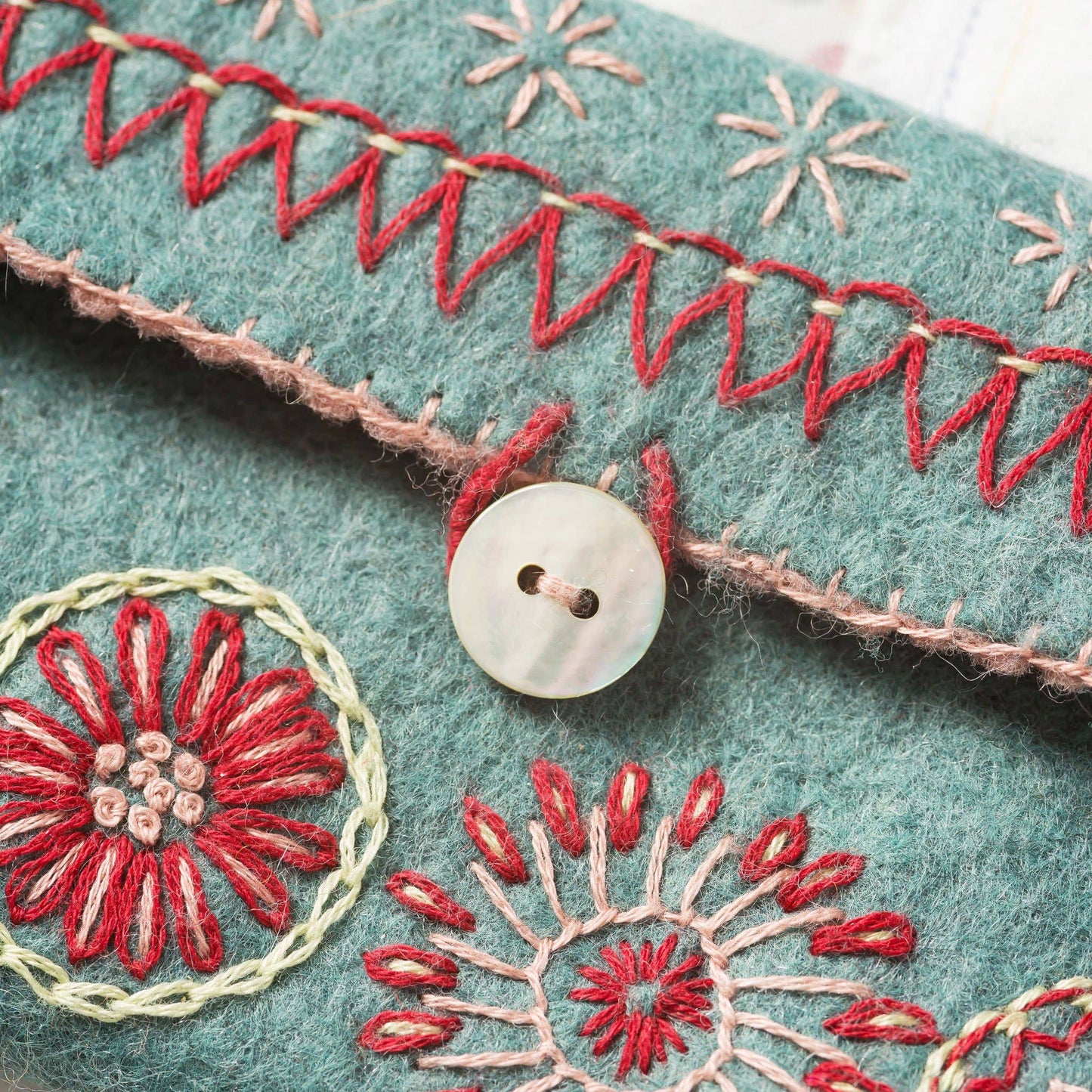 Corinne Lapierre Liten veske til sysaker (filt + broderi)