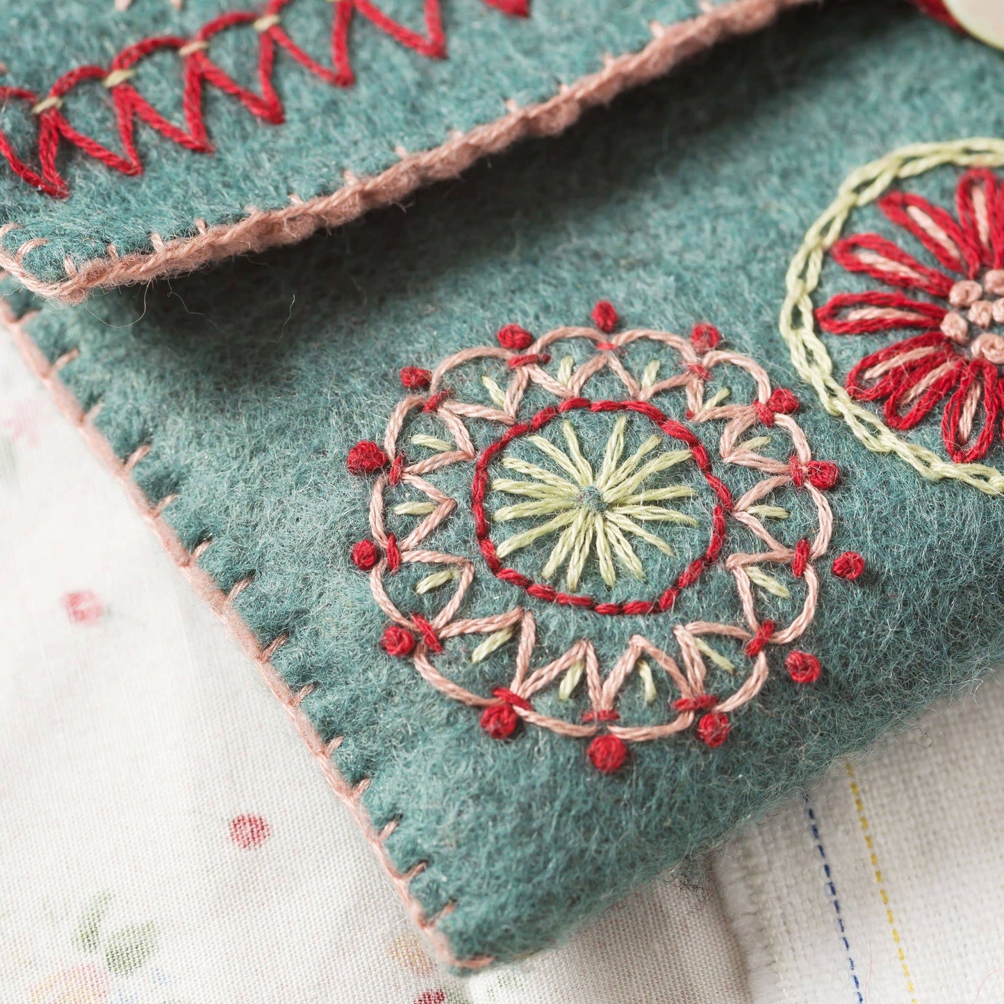 Corinne Lapierre Liten veske til sysaker (filt + broderi)