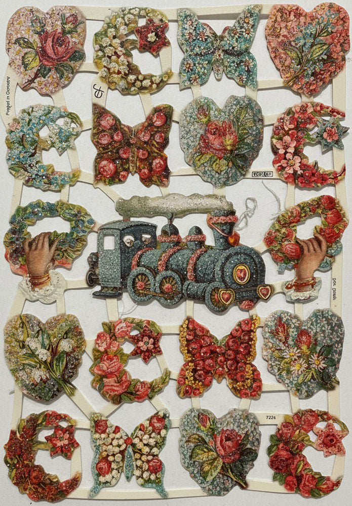 Glansbilder m. sølvglitter Blomstertog