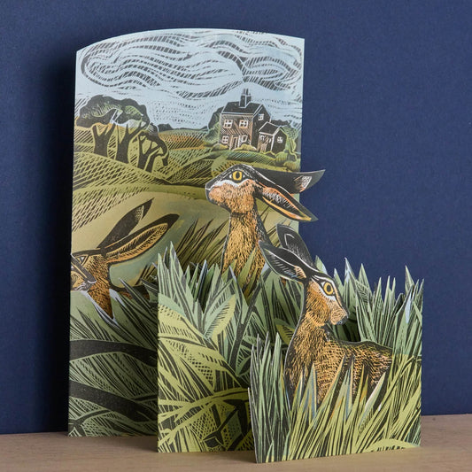 Hares and Open Fields (3D-kort m. konvolutt)