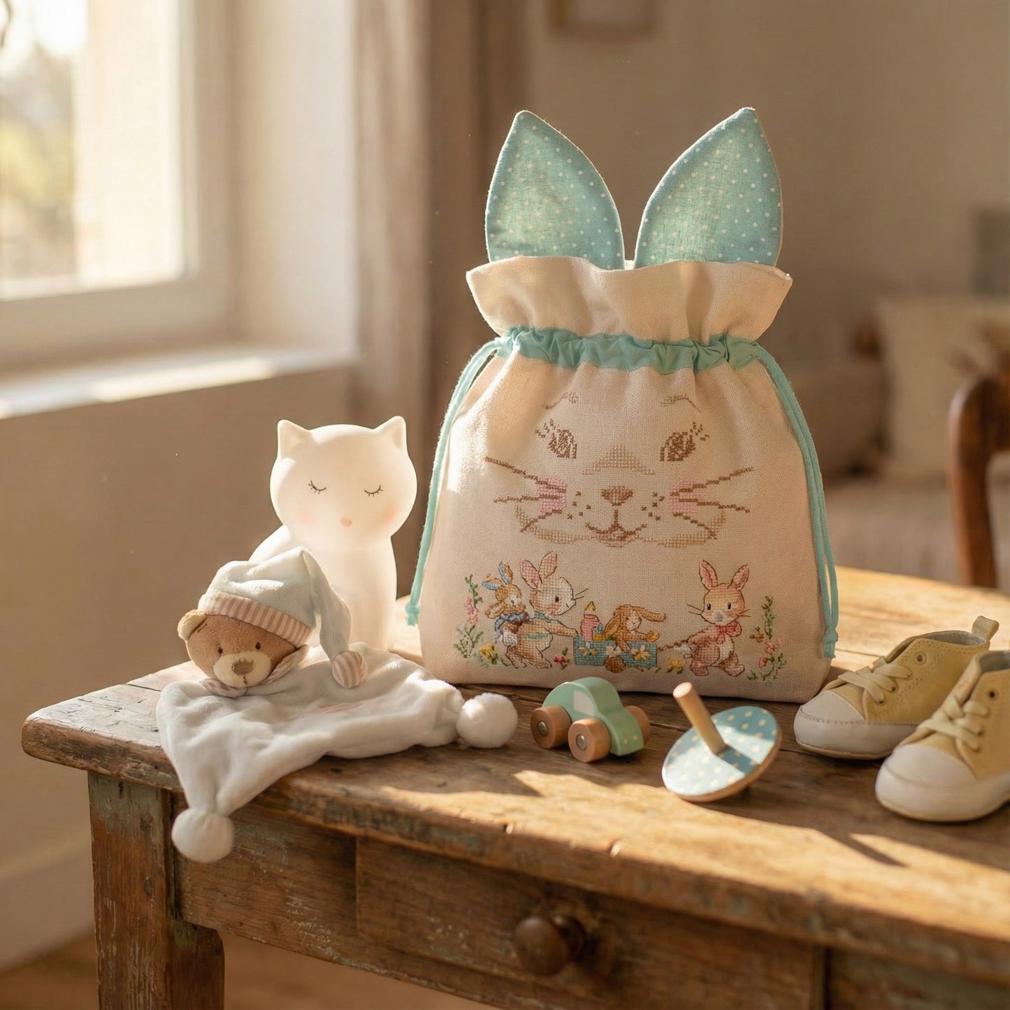 Lapinous (kaninunge) Drawstring Pouch broderikit