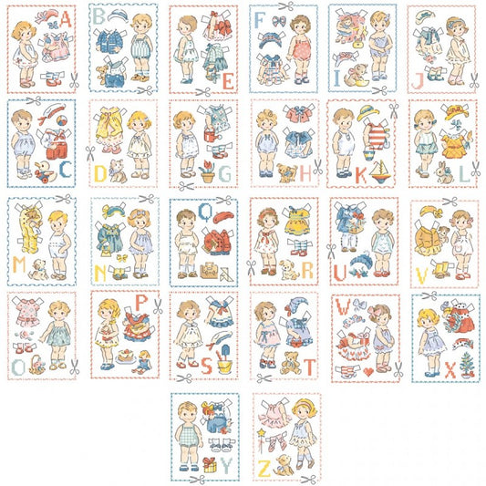 Paper Doll (papirdukke) Alfabet broderimønster