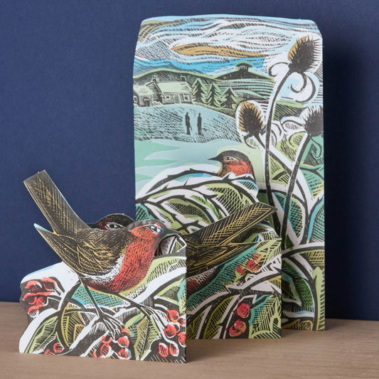 Robins and Teasels (3D-kort m. konvolutt)