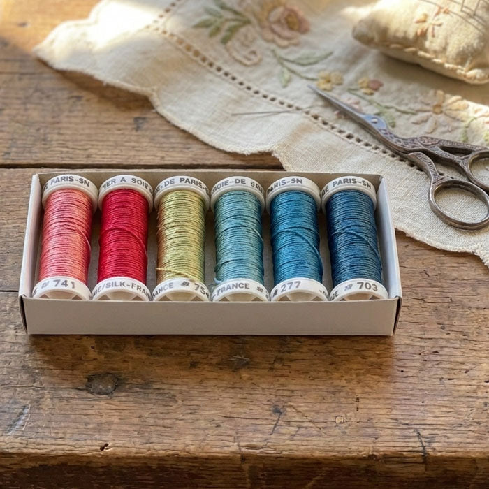 Soie de Paris broderitråd 100% silke sett (6 stk)