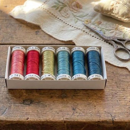 Soie de Paris broderitråd 100% silke sett (6 stk)