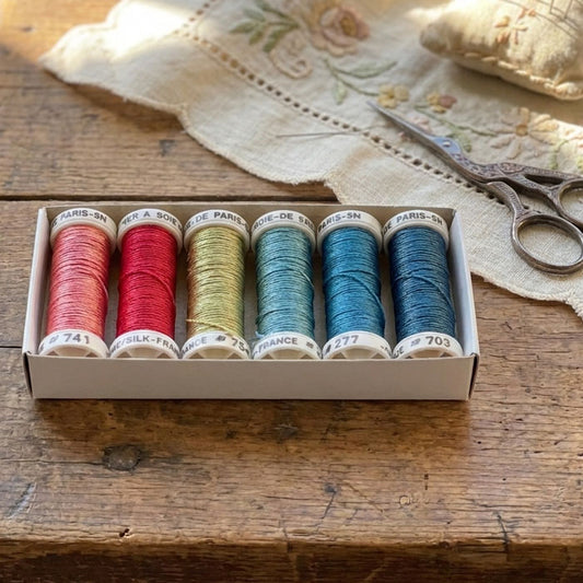 Soie de Paris broderitråd 100% silke sett (6 stk)