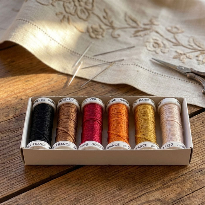 Soie de Paris broderitråd 100% silke sett (6 stk)