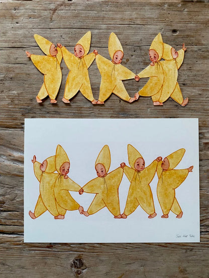 Dansende stjernebarn på rekke