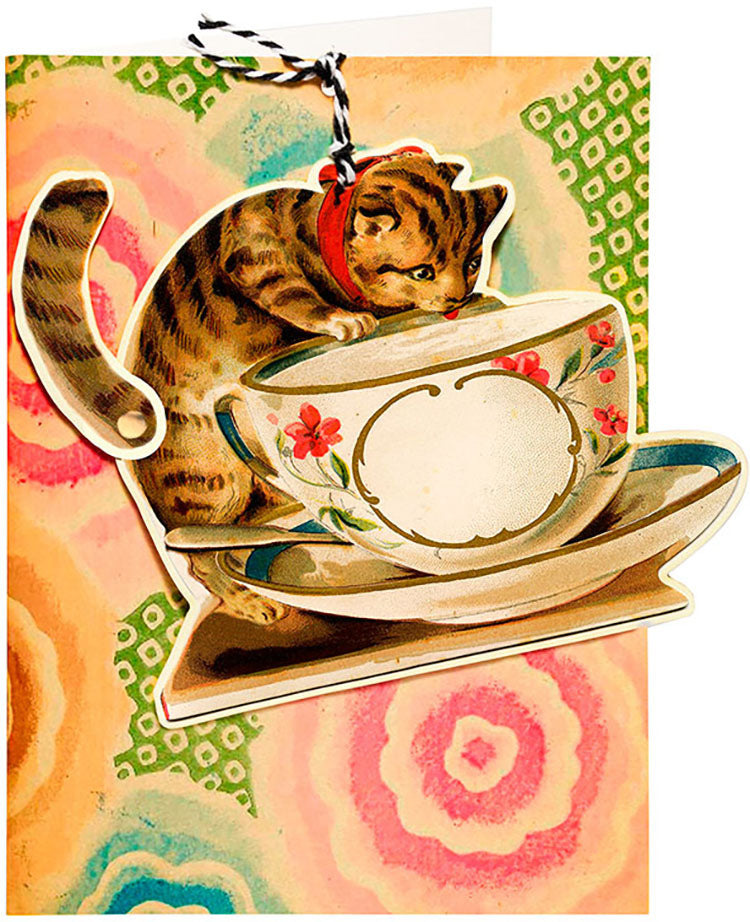 Fandangle kort katt og kaffekopp (m. konvolutt)
